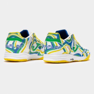 Back heel view of white and green JOMA Top Flex Rebound 2442 showing ankle collar and stability features.